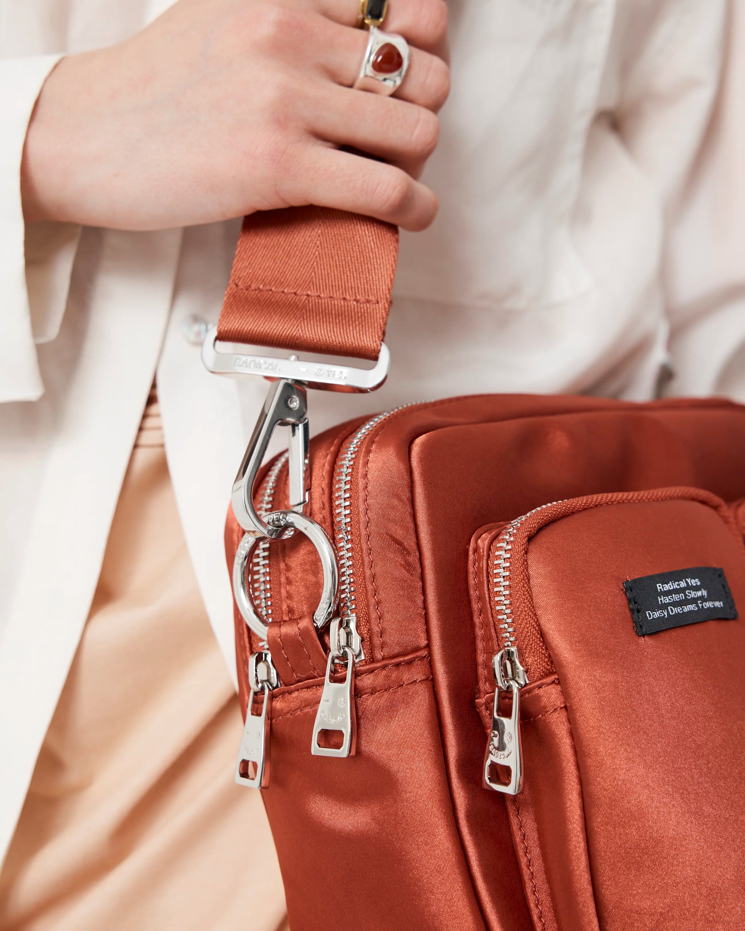 The Messenger Sporty Satin Pocket Bag | Clay