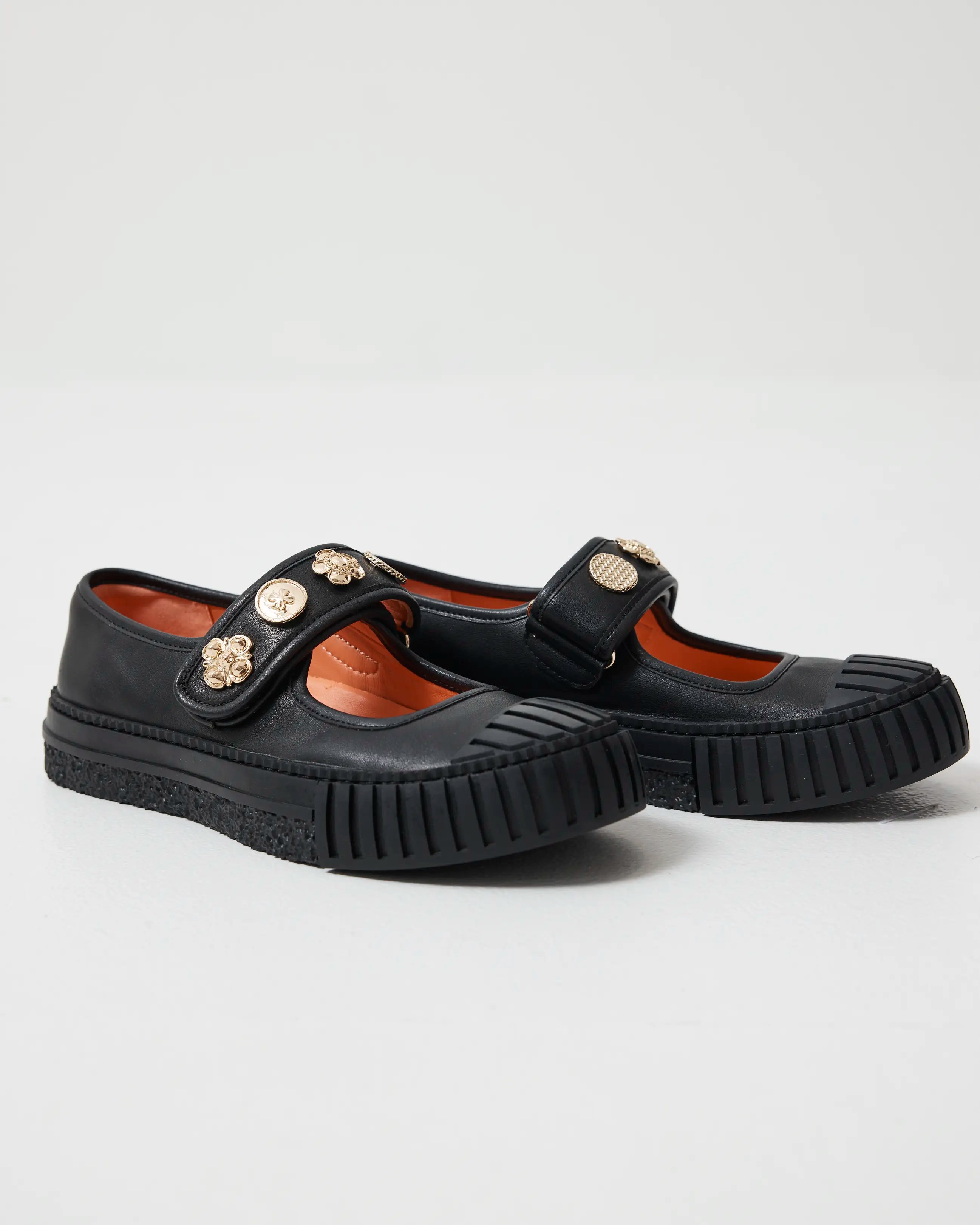 Grace Velcro Leather Mary Jane | Black Deco Amazingness
