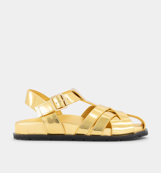 Ginny Strappy Leather Sandal Gold Patent