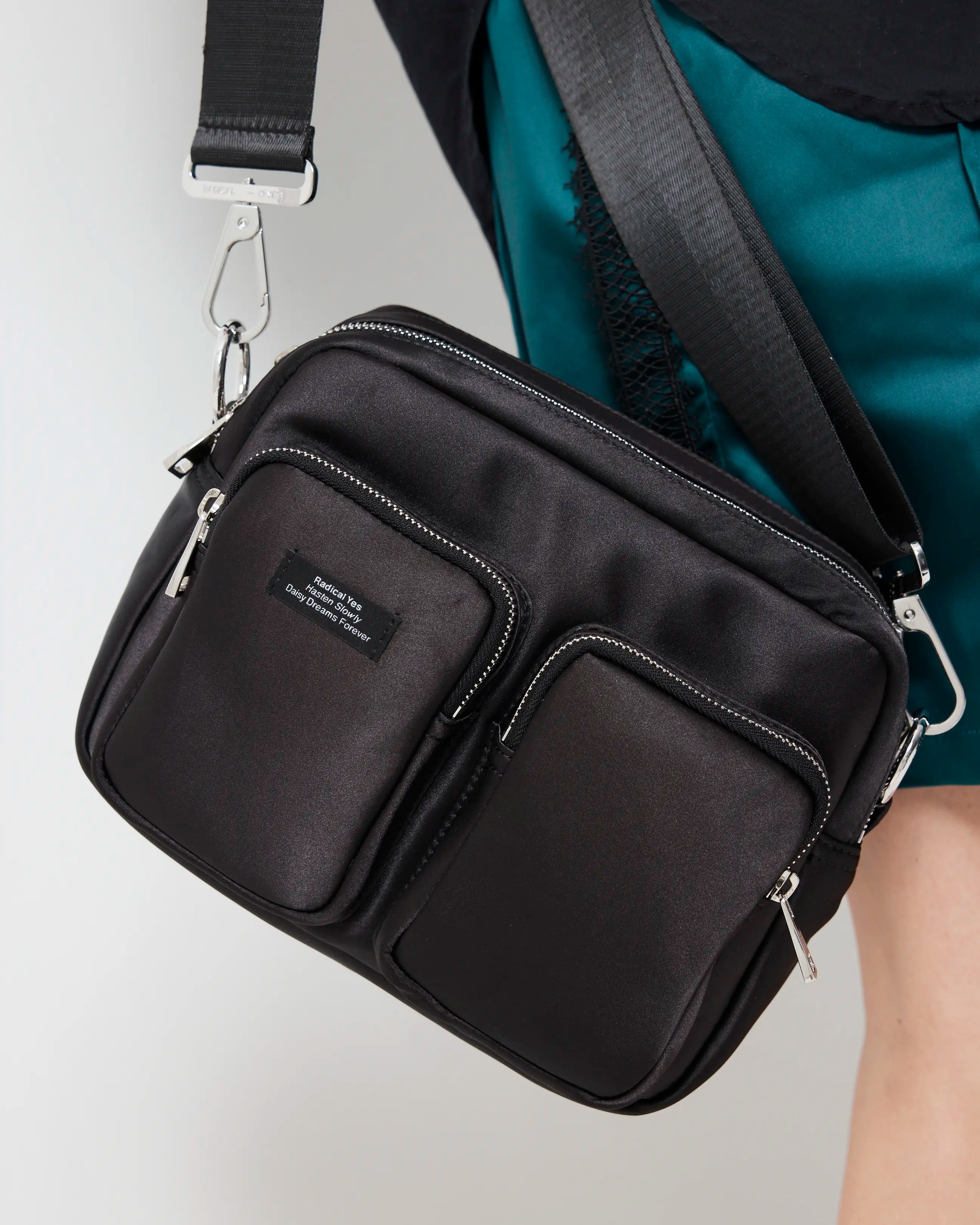 The Messenger Sporty Satin Pocket Bag | Black