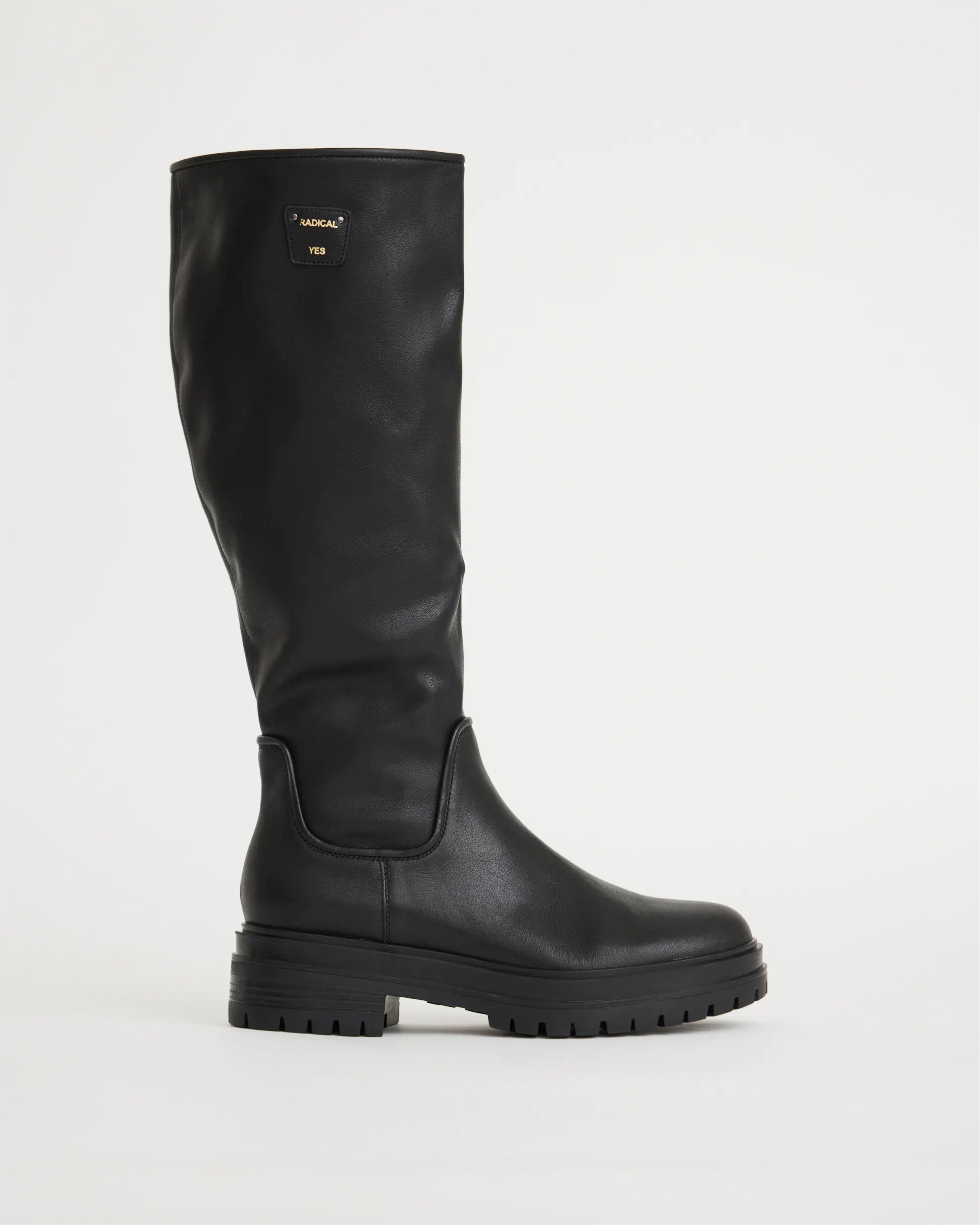 Patience: Leather Zip-Up Tall Boots in Black
