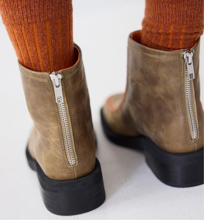 Rocket Square Toe Boots with Topstitch Detail | Burnt Sage