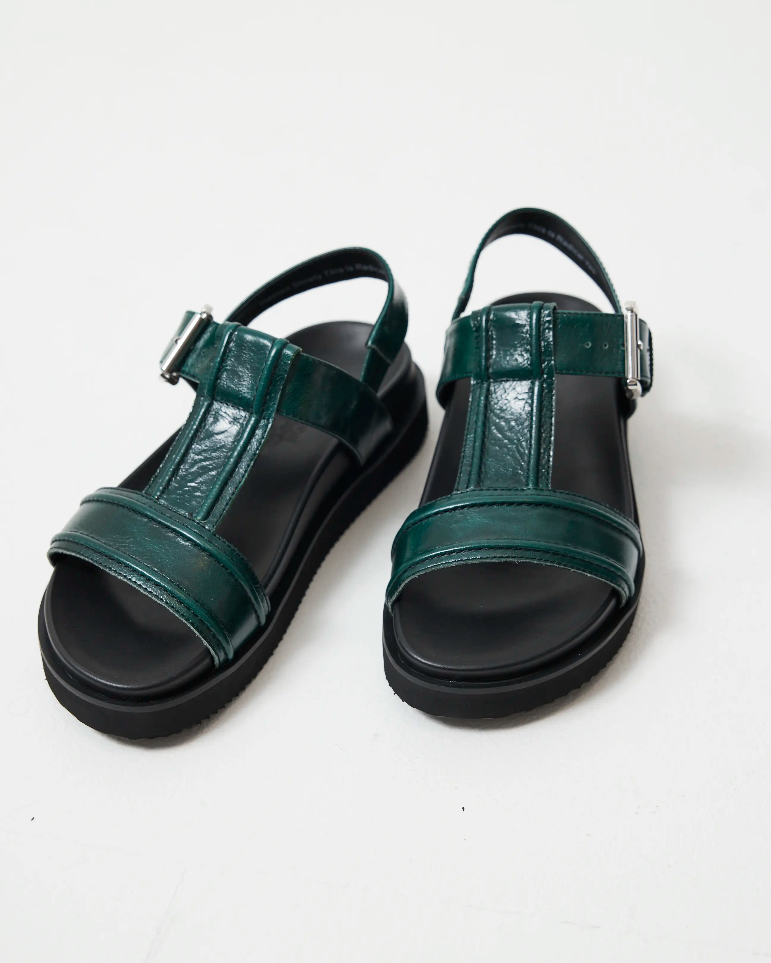 Visby T-Bar Sandal | Jade Green with Black Topstitch