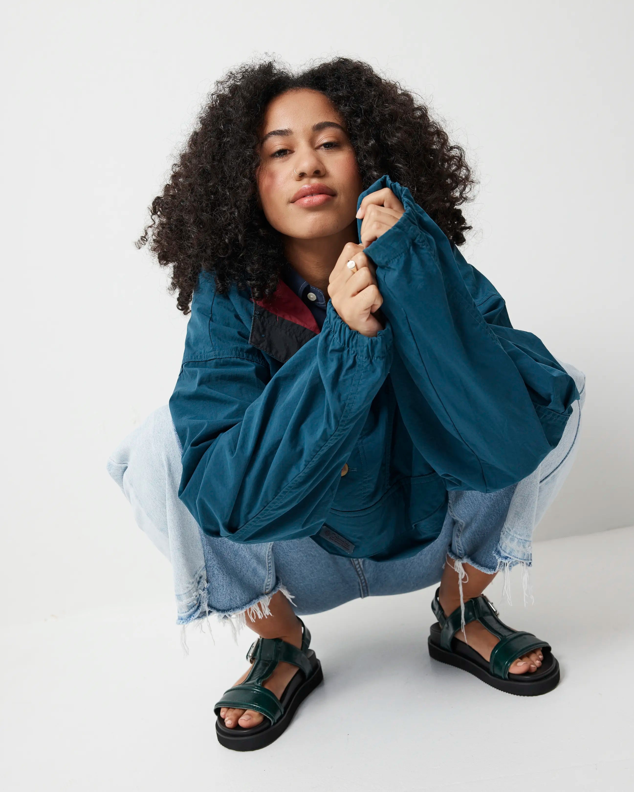 Visby T-Bar Sandal | Jade Green with Black Topstitch
