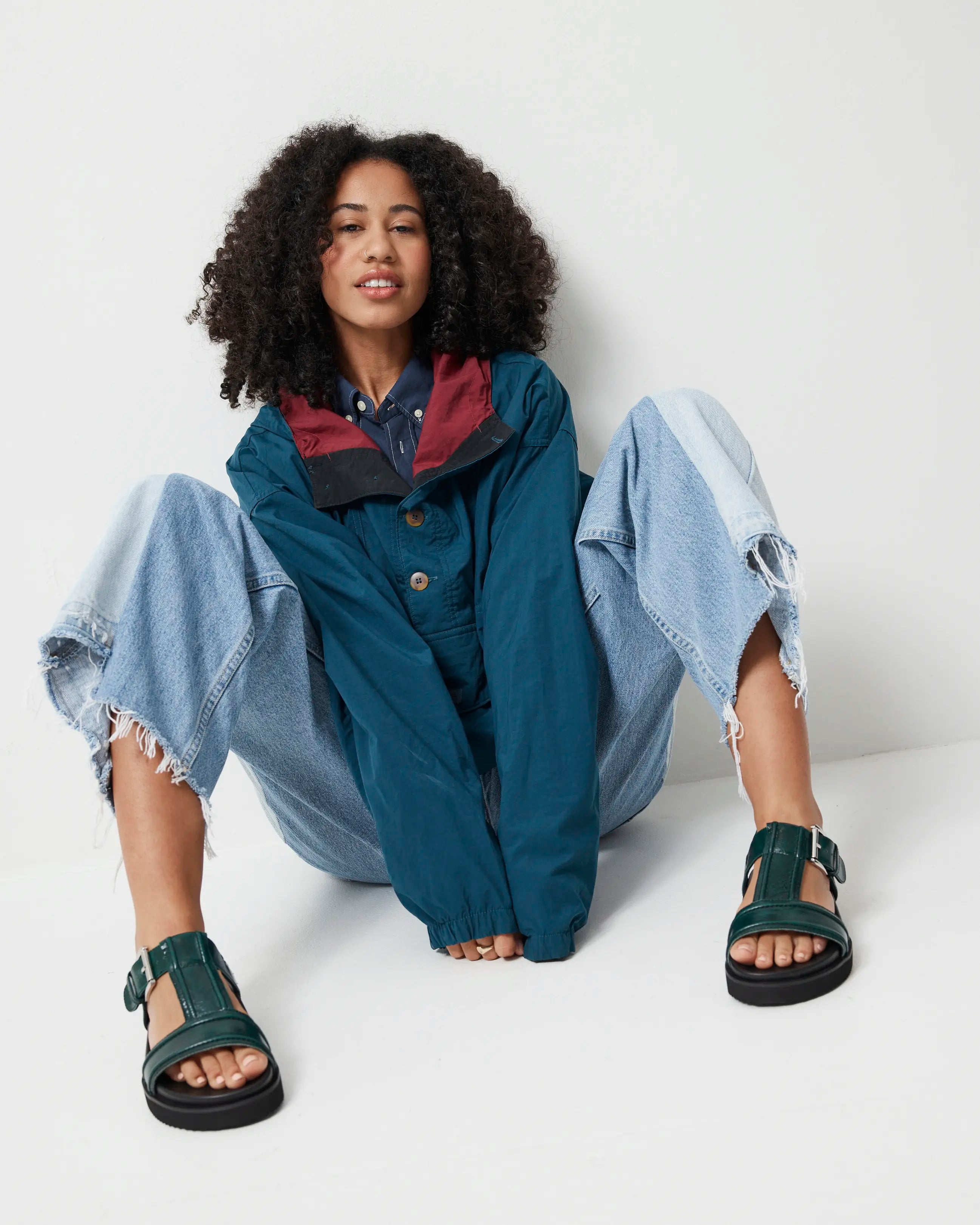 Visby T-Bar Sandal | Jade Green with Black Topstitch