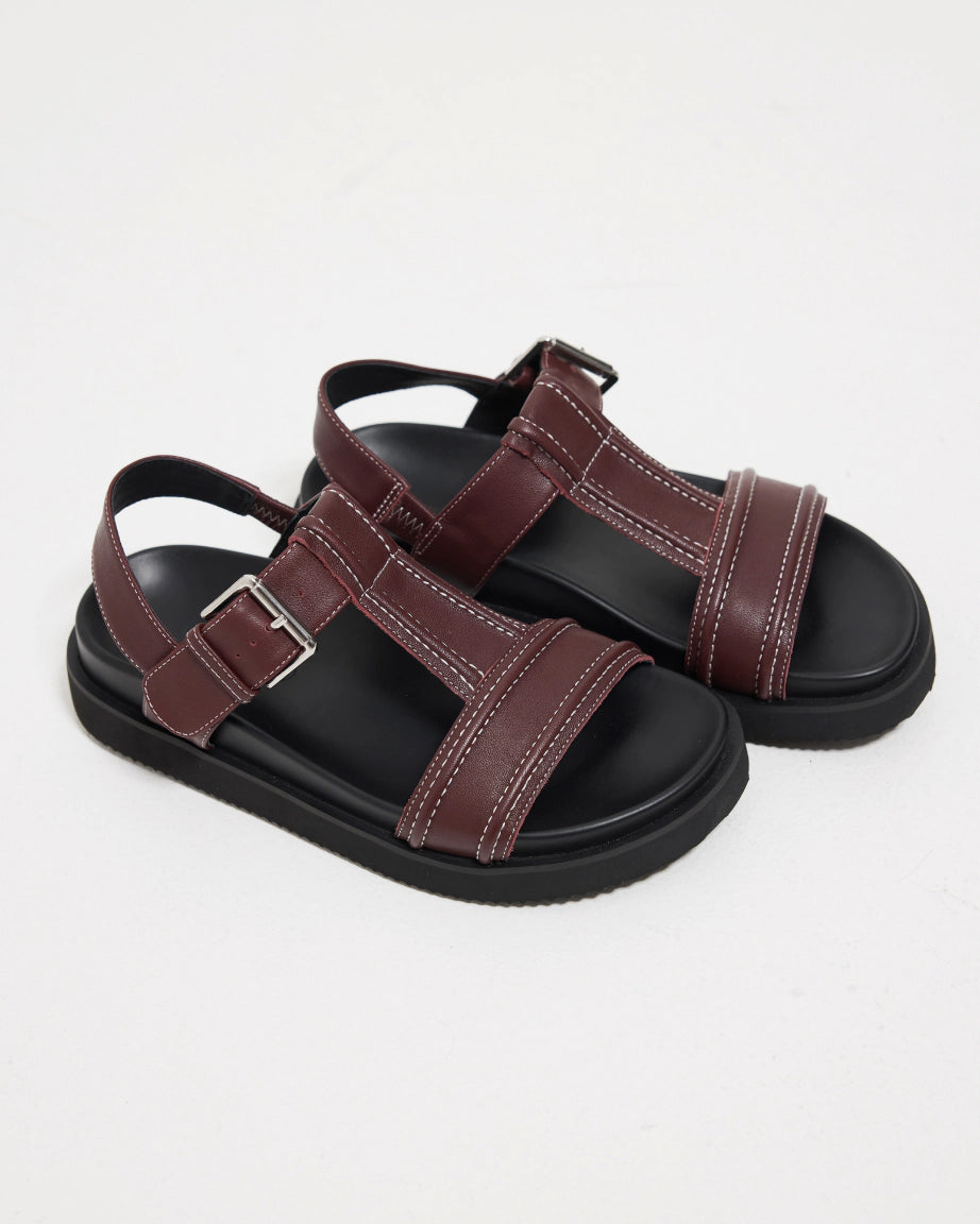 Visby T-Bar Sandal | Cherry with Milk Topstitch
