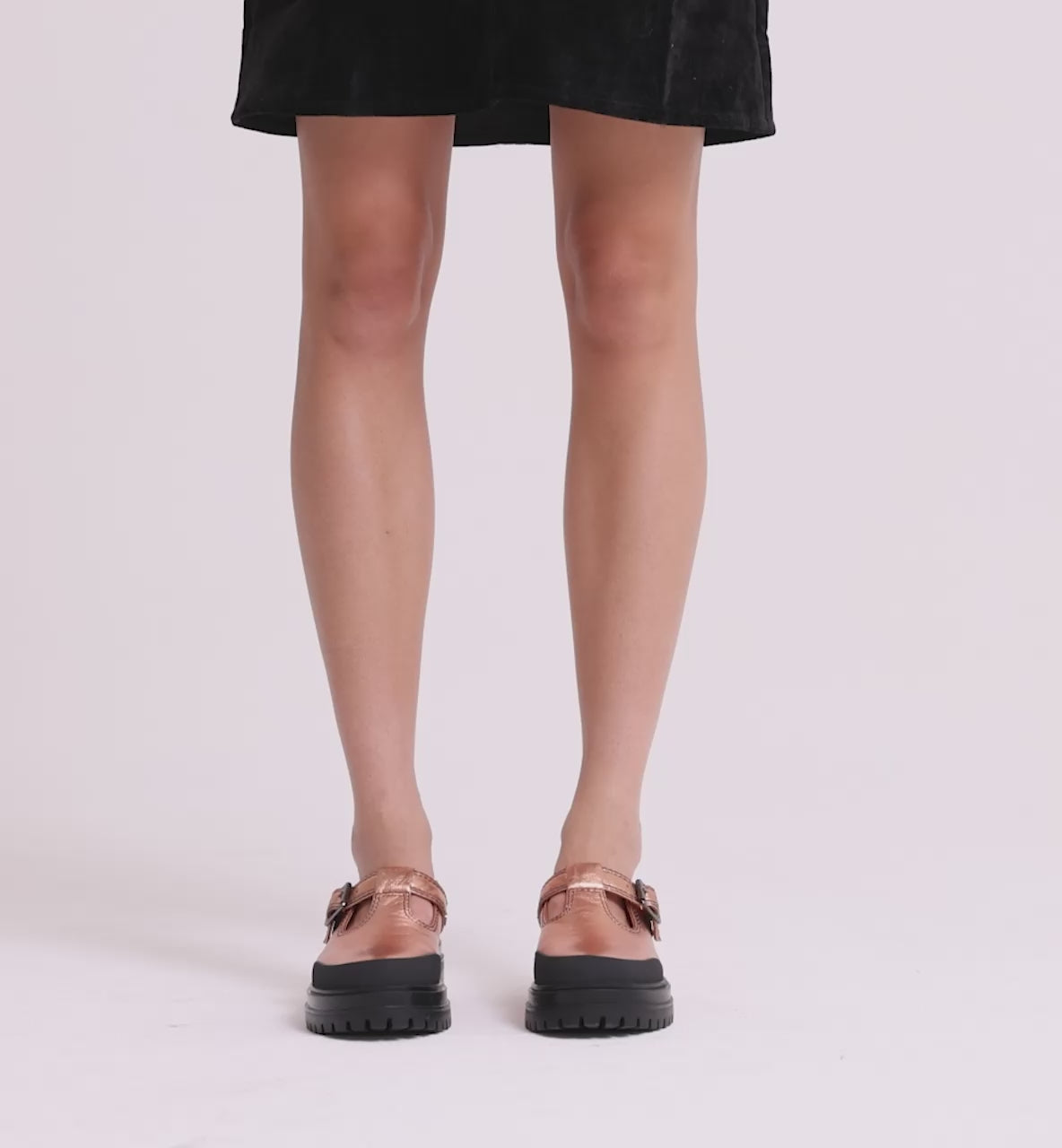 Load video: Icehouse Street T-Bar Shoe | Apricot Metallic