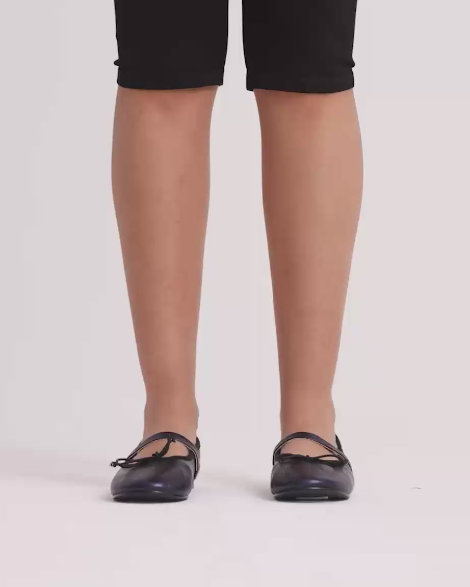 Load video: Blessed 2.0 Leather Ballet Flat | Navy Metallic