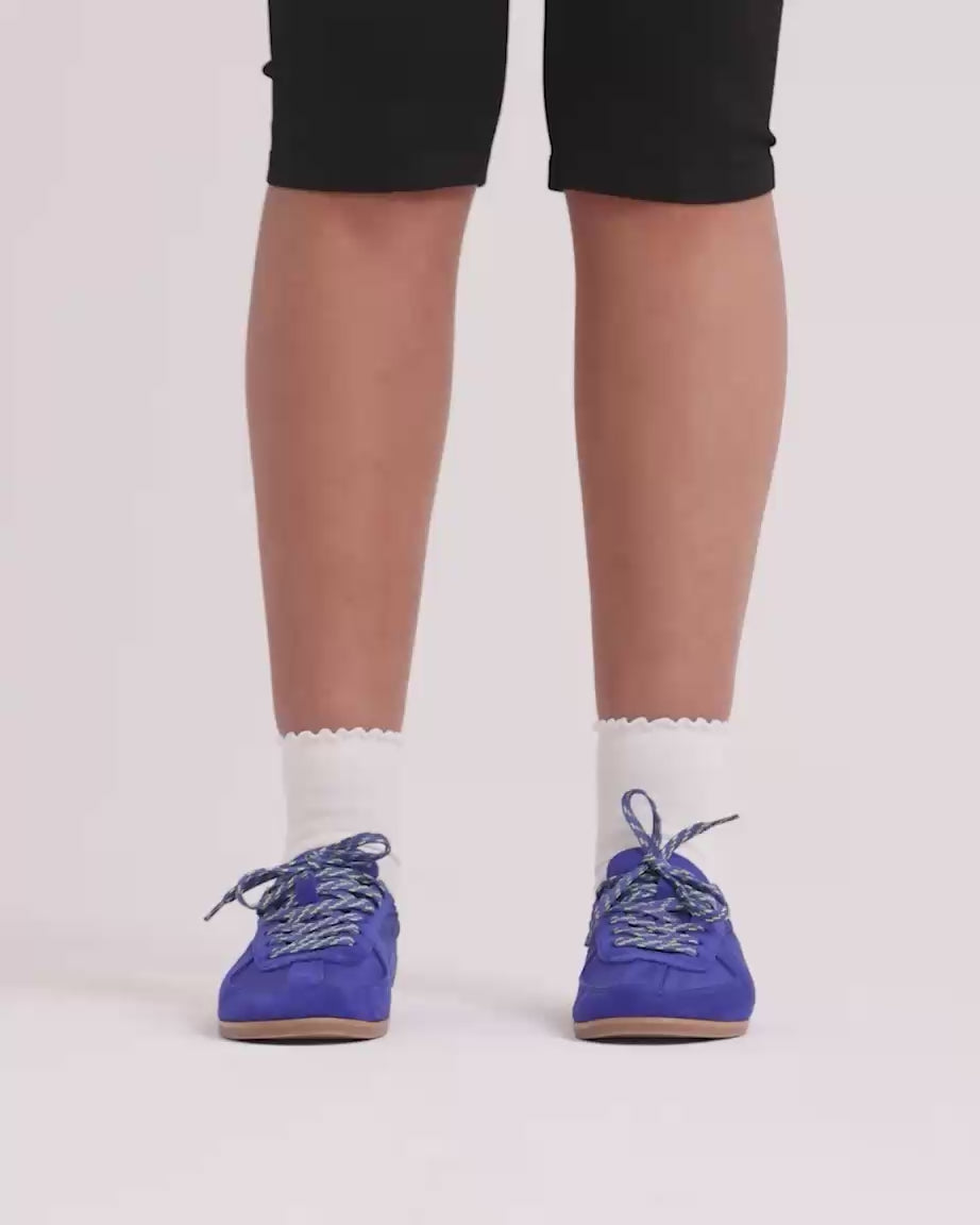 Load video: Sun Street Lace Up Sneaker | Klein Blue