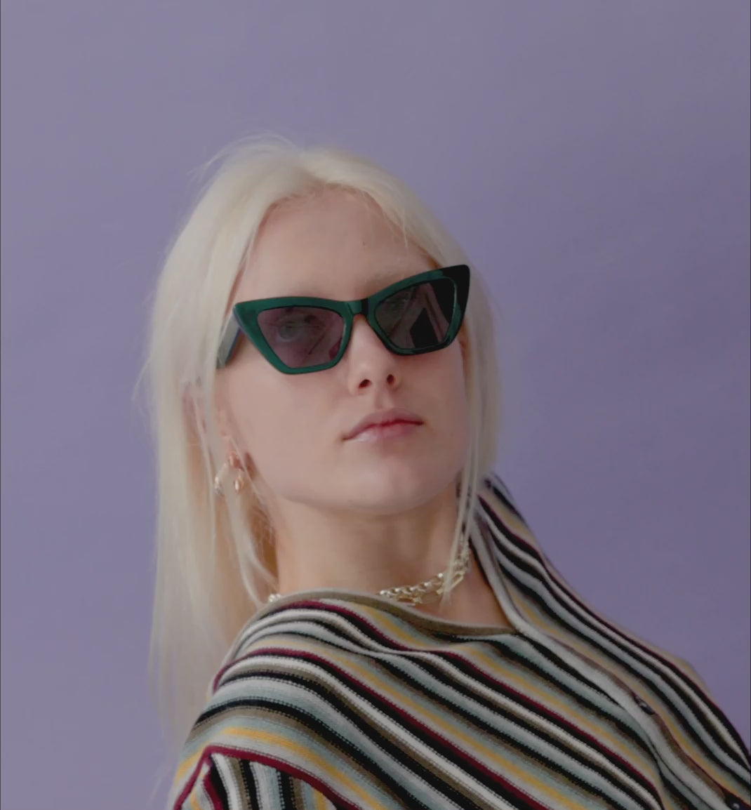 Load video: Solar Queen Bio-Acetate Sunglasses - Milky Emerald with Smoke Lens