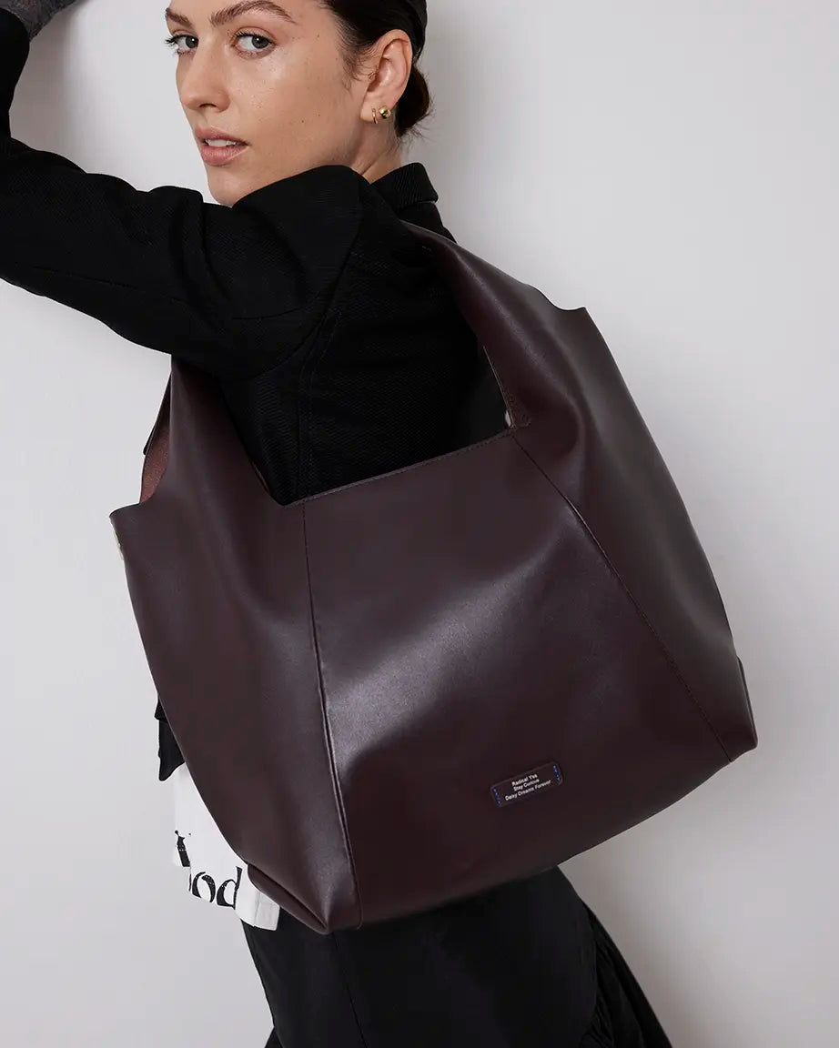 Life Without Screens Leather Tote | Aubergine
