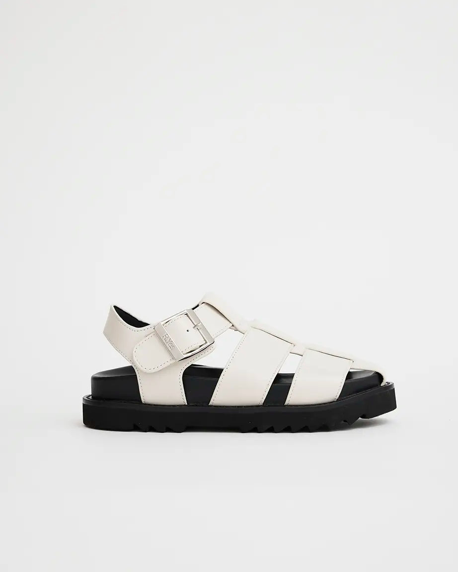 White leather fisherman sandal on white background