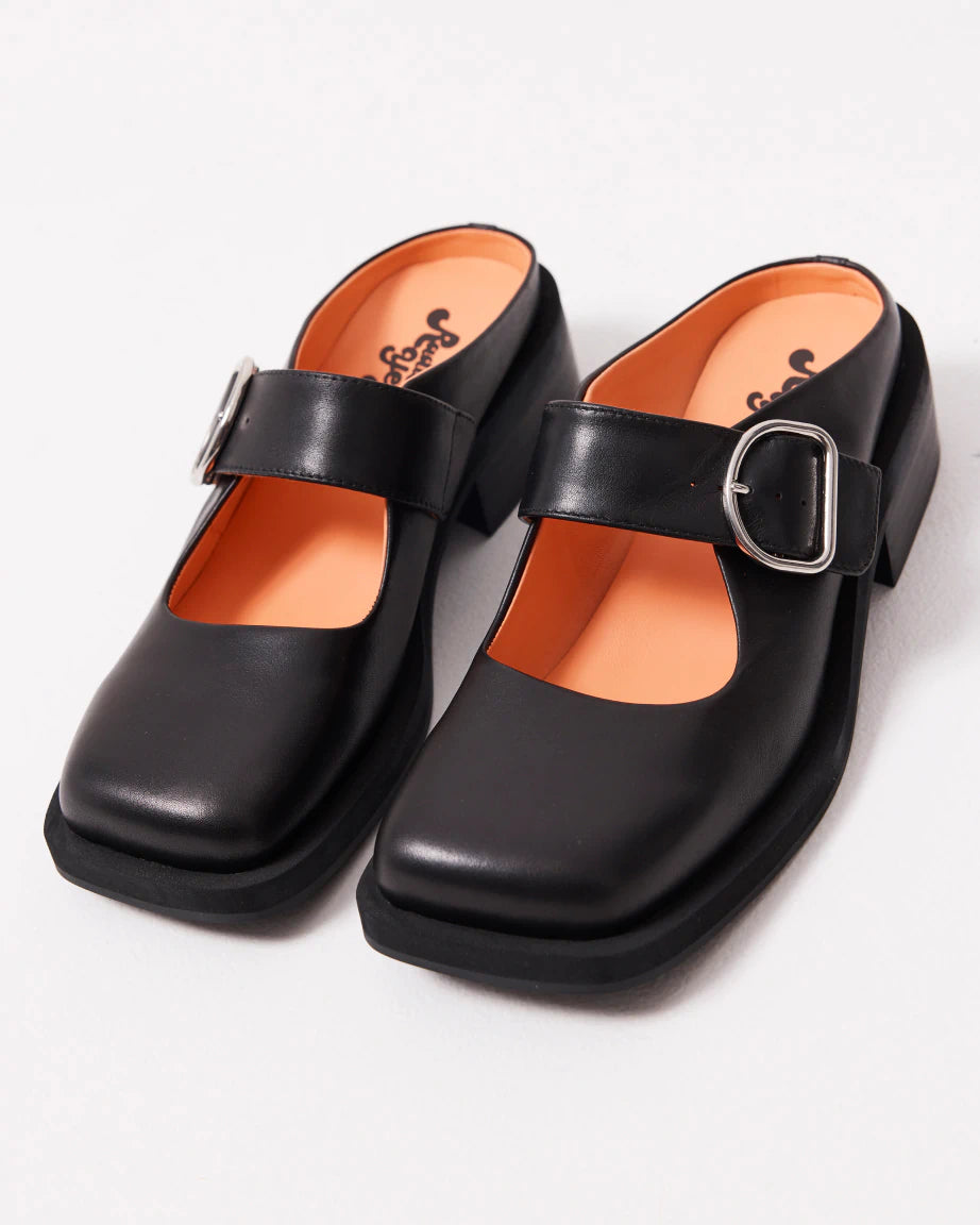 Badu Square Toe Leather Mule | Black