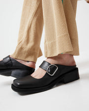 Badu Square Toe Leather Mule | Black