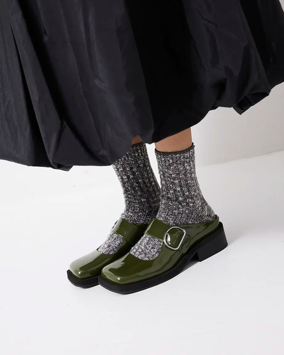 Badu Square Toe Leather Mule | Moss Green