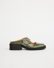 Badu Square Toe Leather Mule | Moss Green