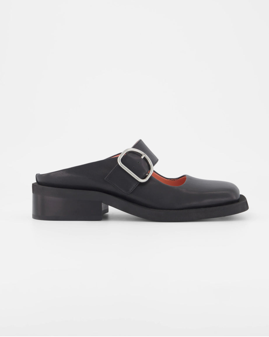Badu Square Toe Leather Mule | Black