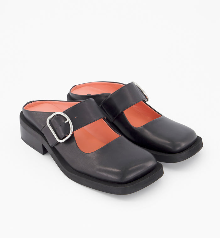 Badu Square Toe Leather Mule | Black