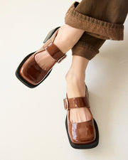 Badu Square Toe Leather Mule | Toffee Ripple