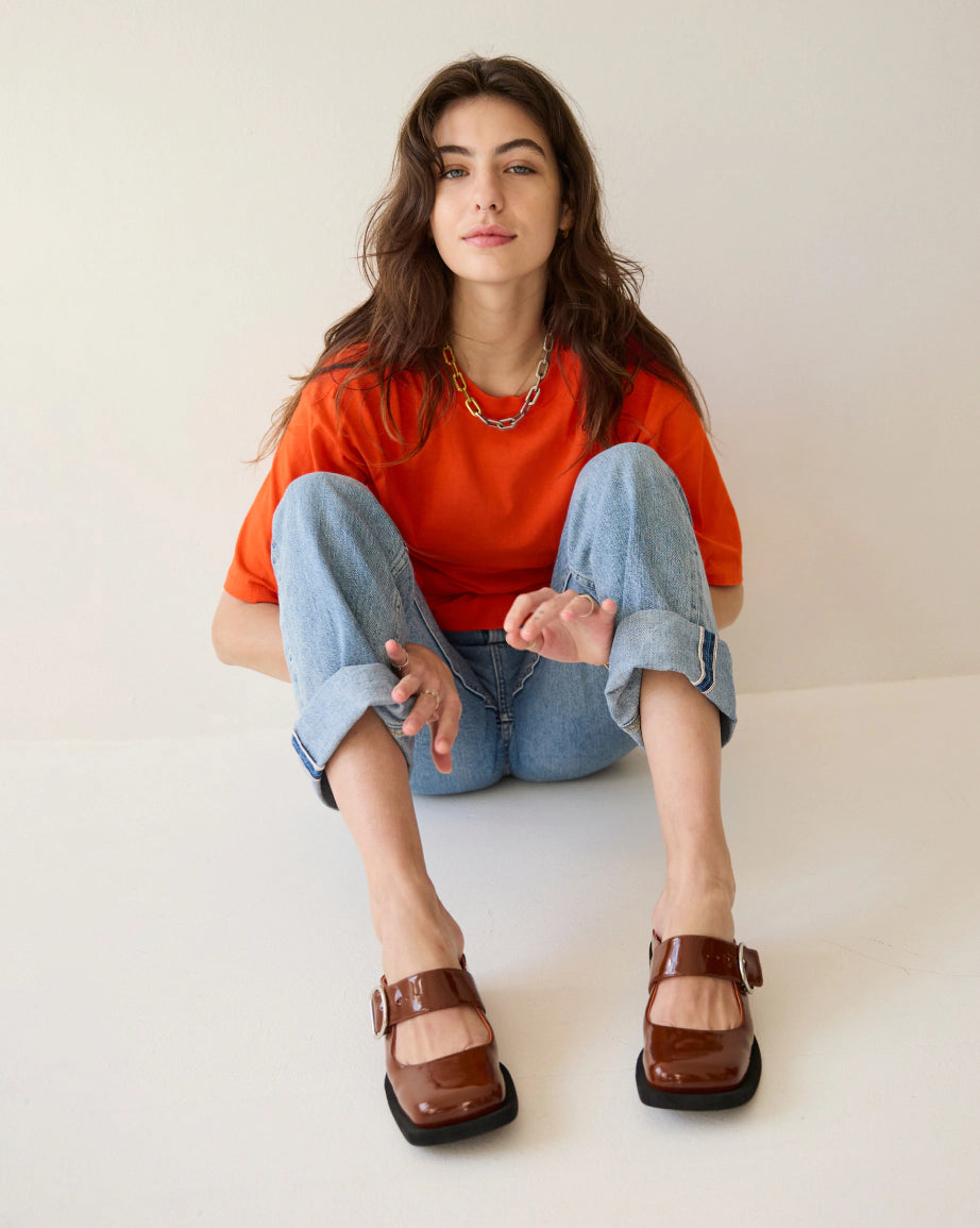 Badu Square Toe Leather Mule | Toffee Ripple