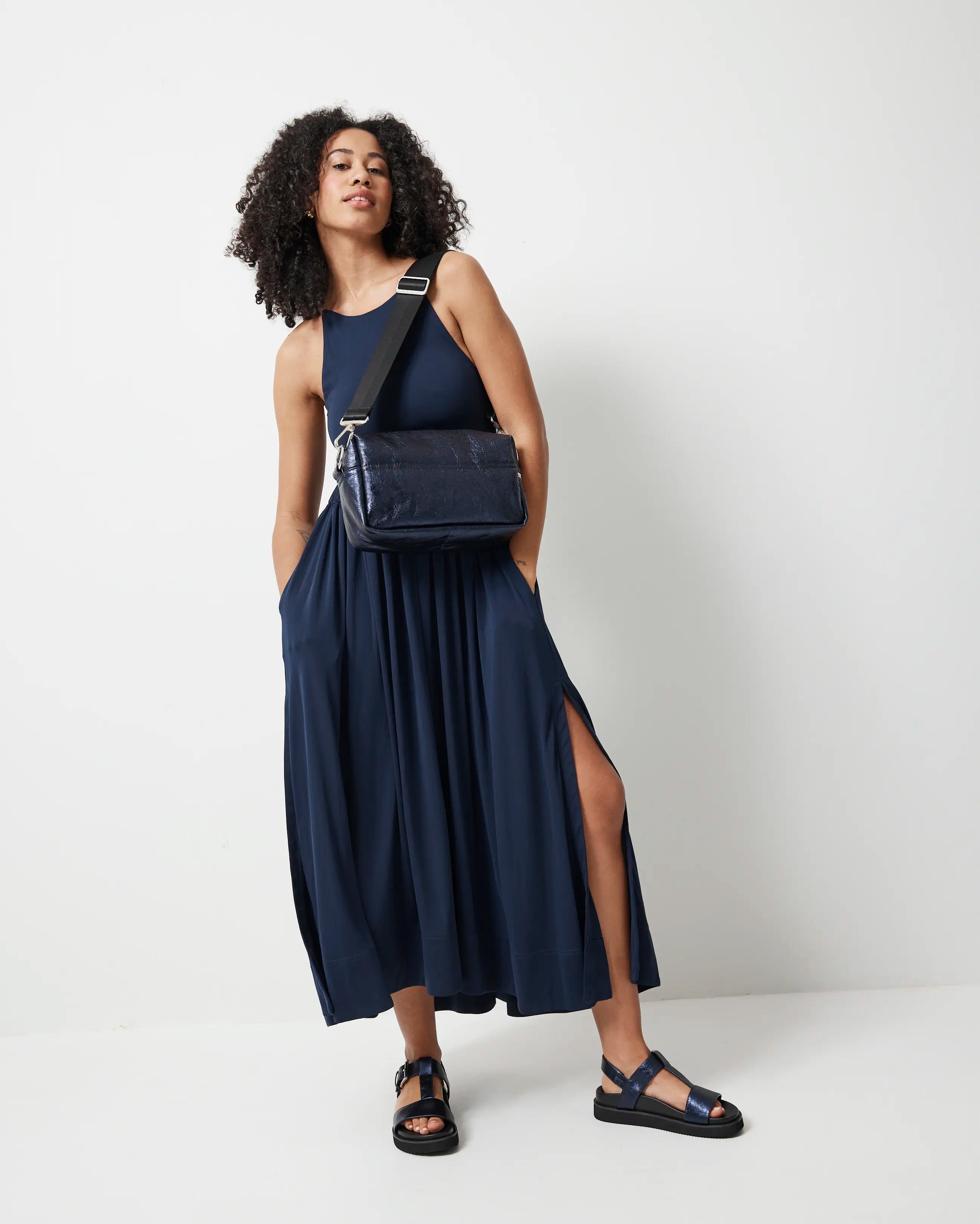 North Star Leather Clutch | Navy Metallic