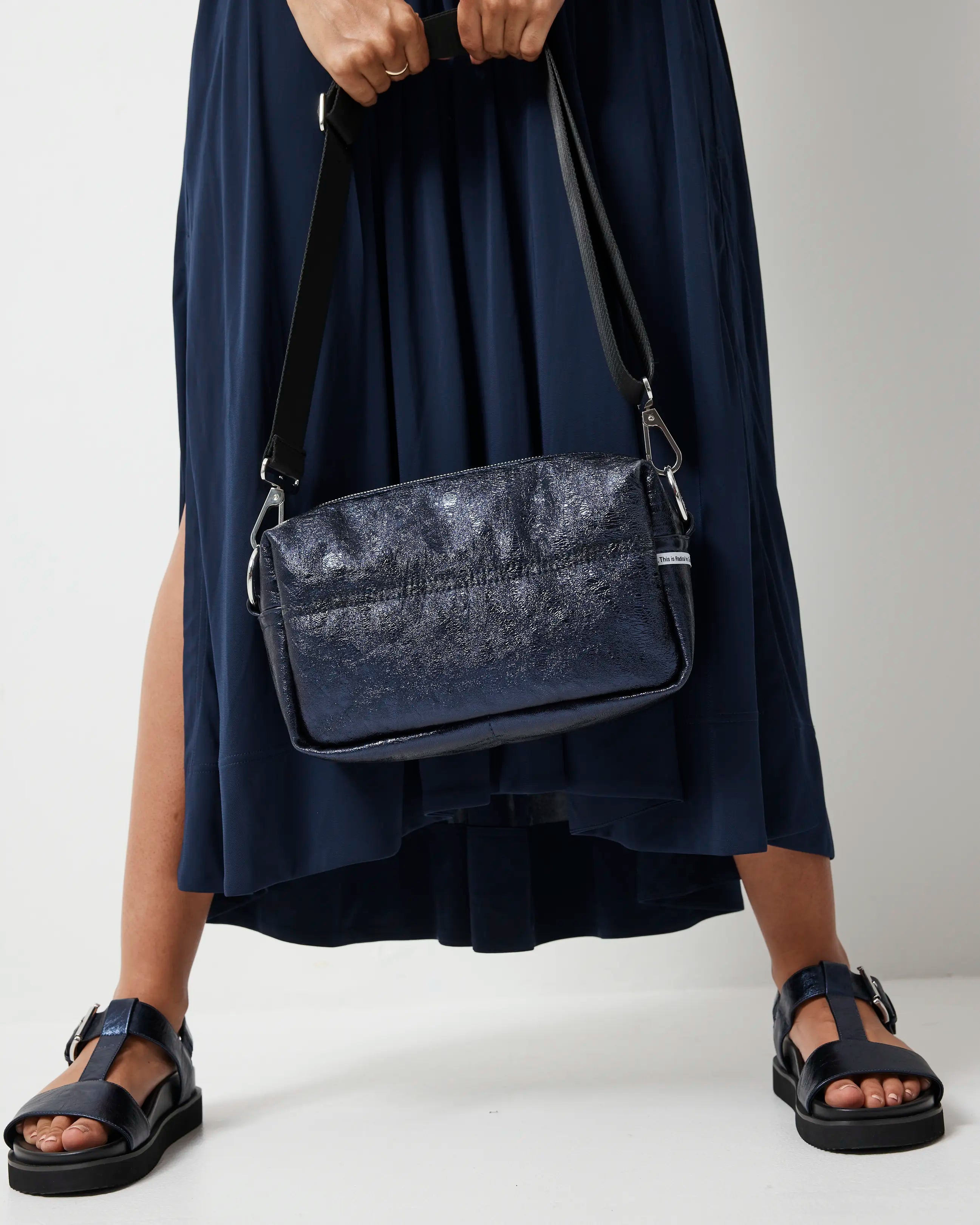 North Star Leather Clutch | Navy Metallic