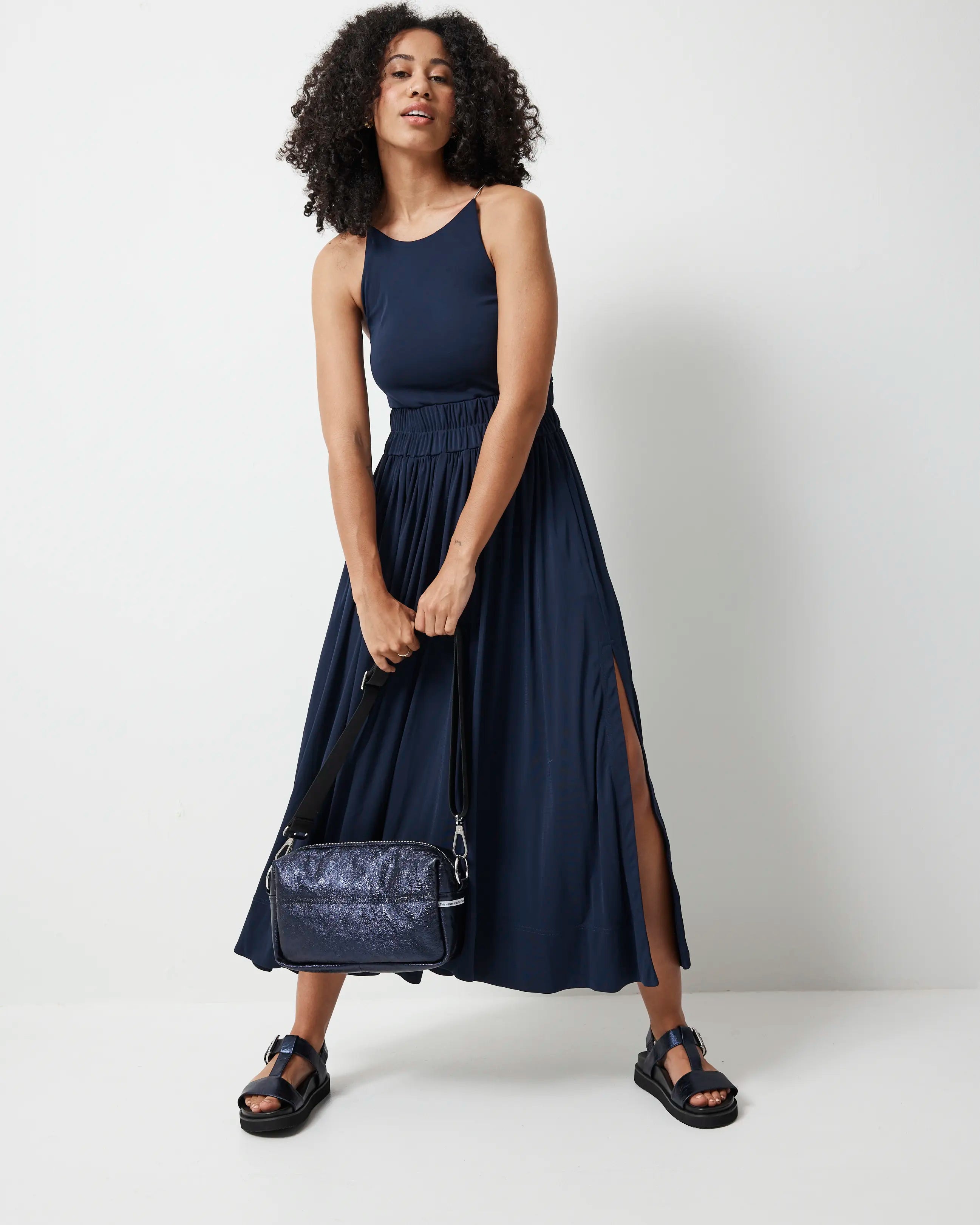 North Star Leather Clutch | Navy Metallic