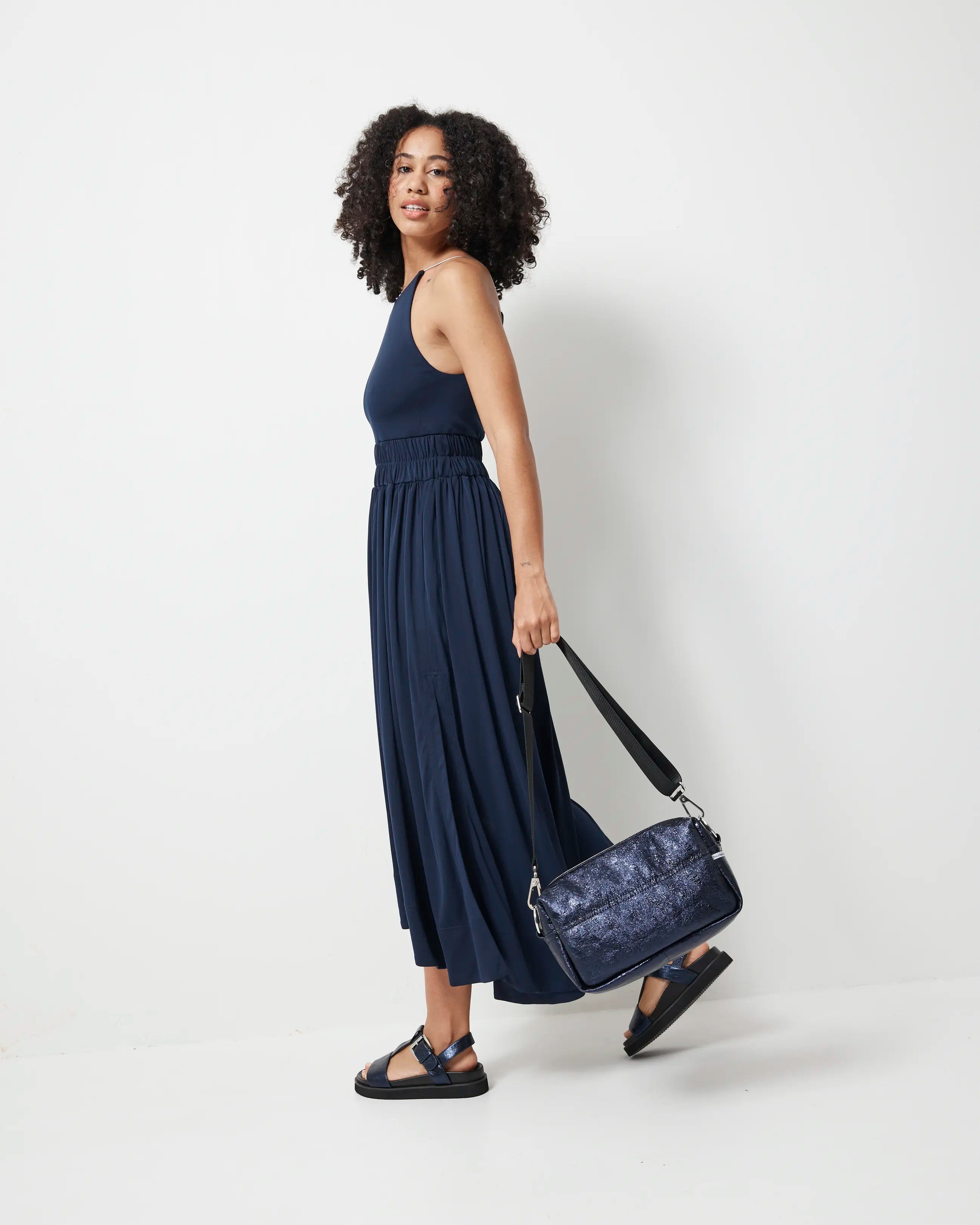 North Star Leather Clutch | Navy Metallic