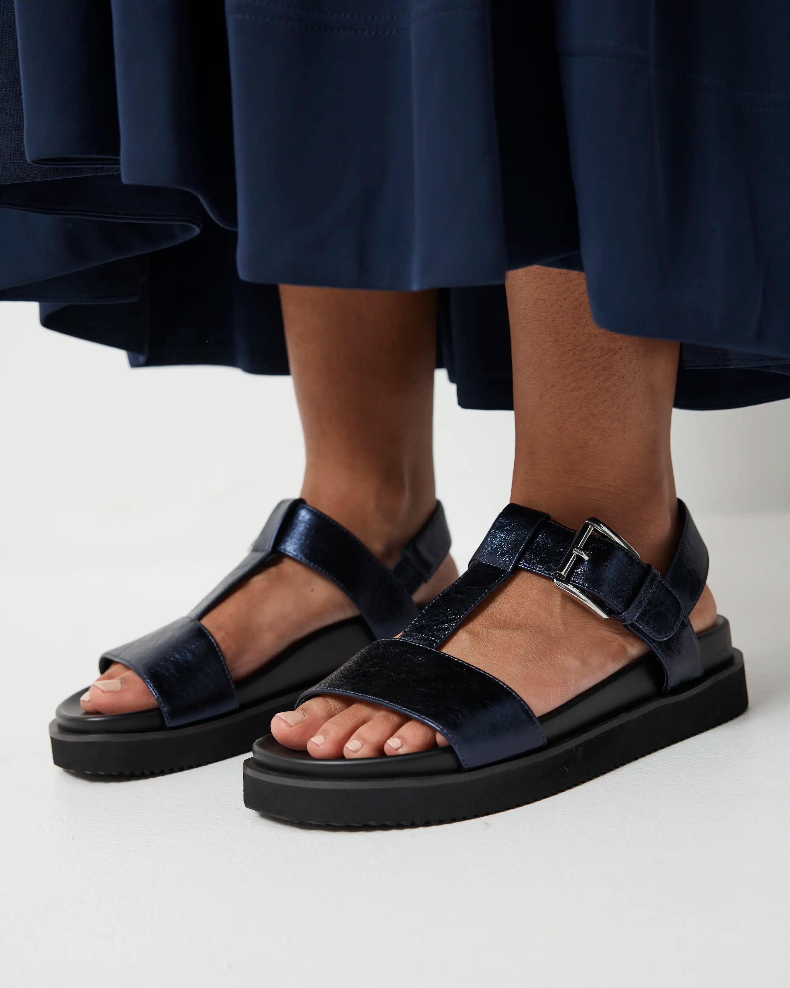 Declaration T-Bar Sandal | Navy Metallic