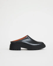 Delphine Leather Clog | Black with Milk Topstitch