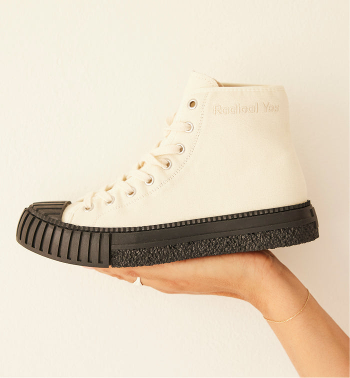 The Future High Top Lace Up Trainer in Canvas | Milk