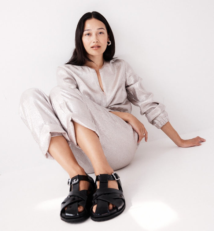 Ginny Strappy Sandal | Black Patent Leather