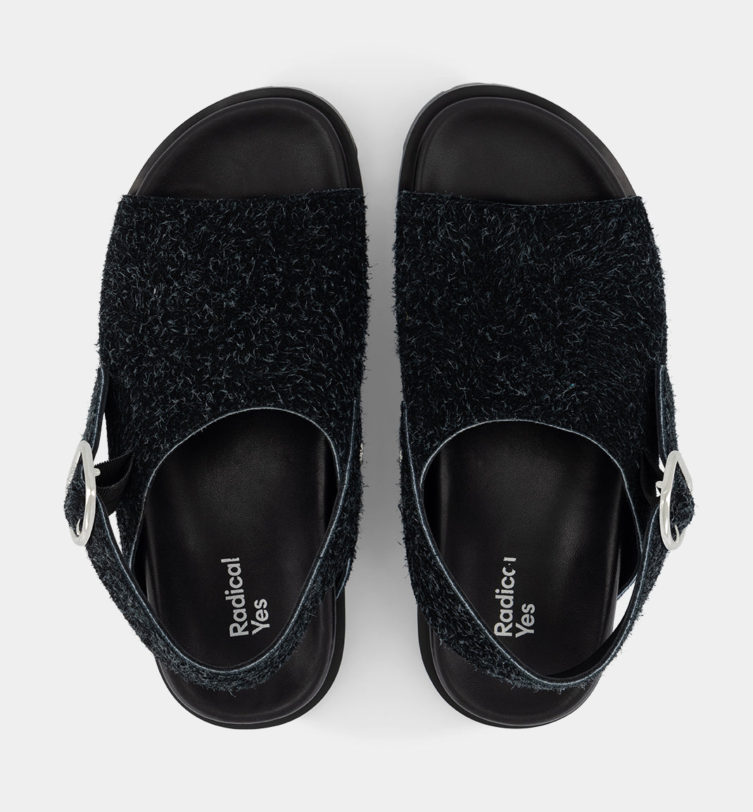 Jana Buckle Slide | Black Shag Suede