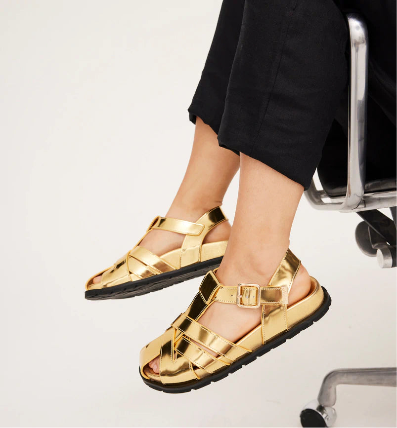 Ginny Strappy Leather Sandal Gold Patent