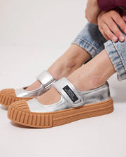 Grace Velcro Leather Mary Jane | Silver