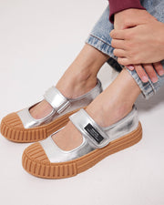 Grace Velcro Leather Mary Jane | Silver