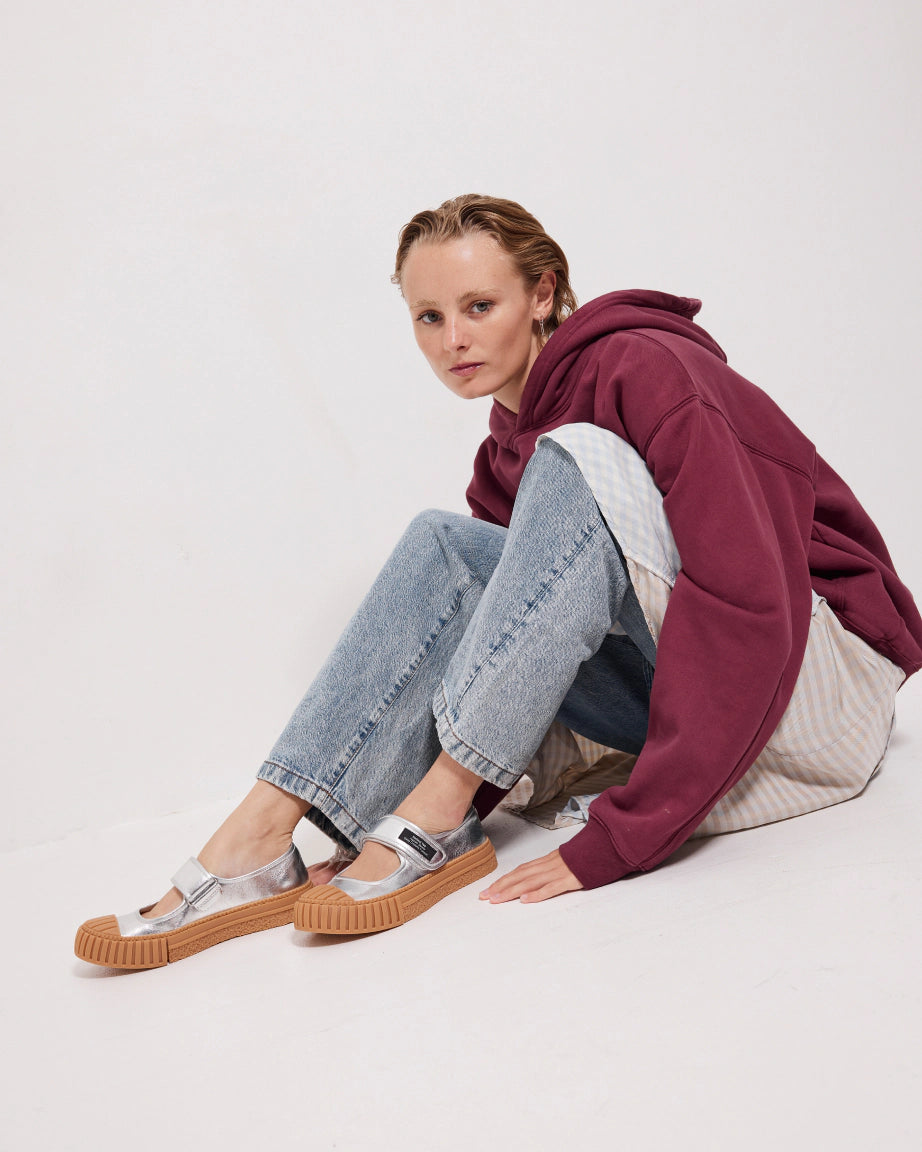 Grace Velcro Leather Mary Jane | Silver