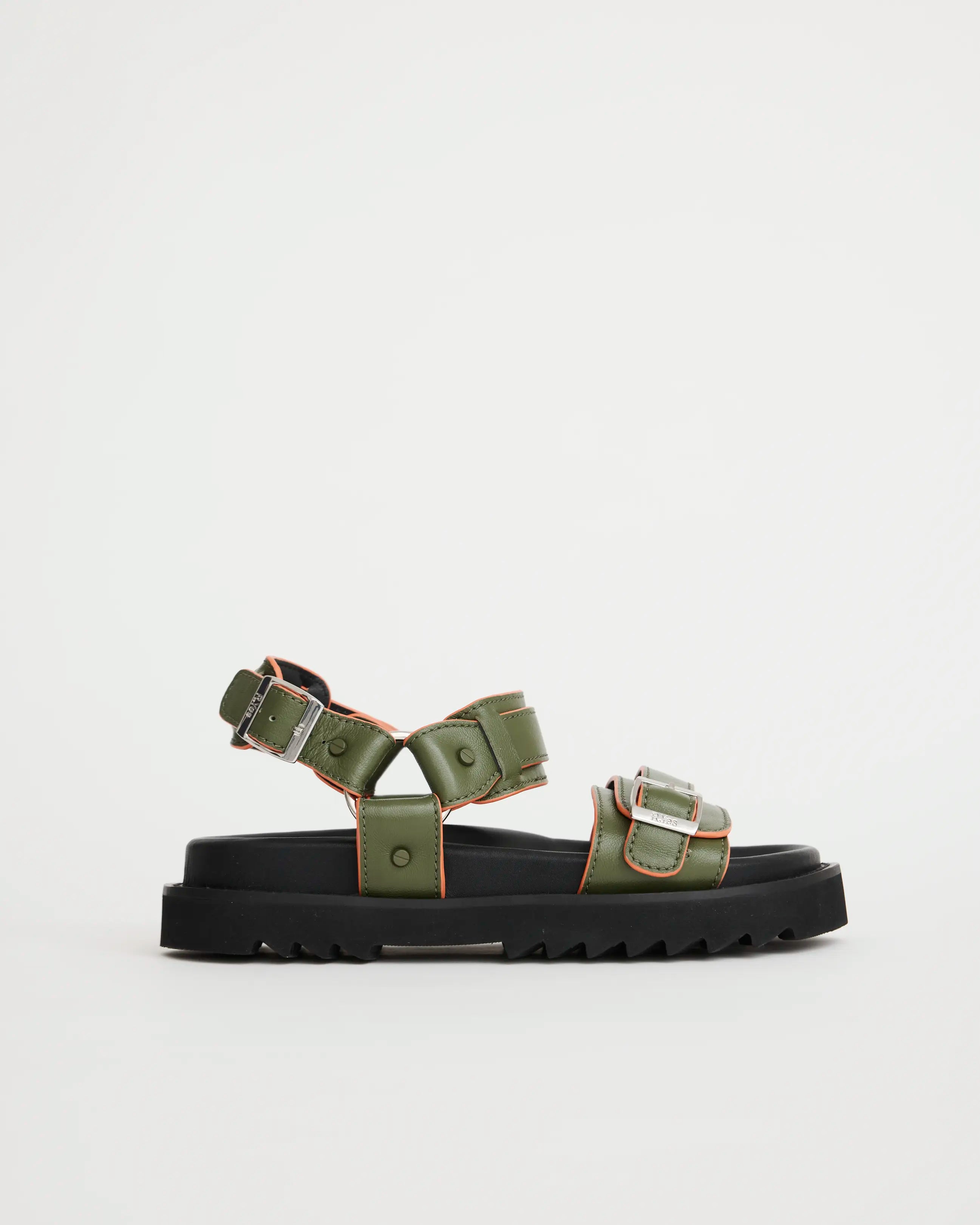 Rae Harness Leather Sandal | Moss Green