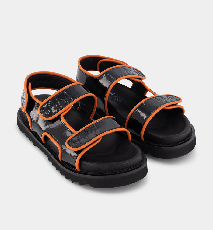 Hartley Velcro Sandal | Black and Fiery Mandarin