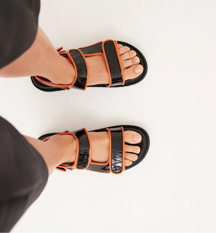 Hartley Velcro Sandal | Black and Fiery Mandarin