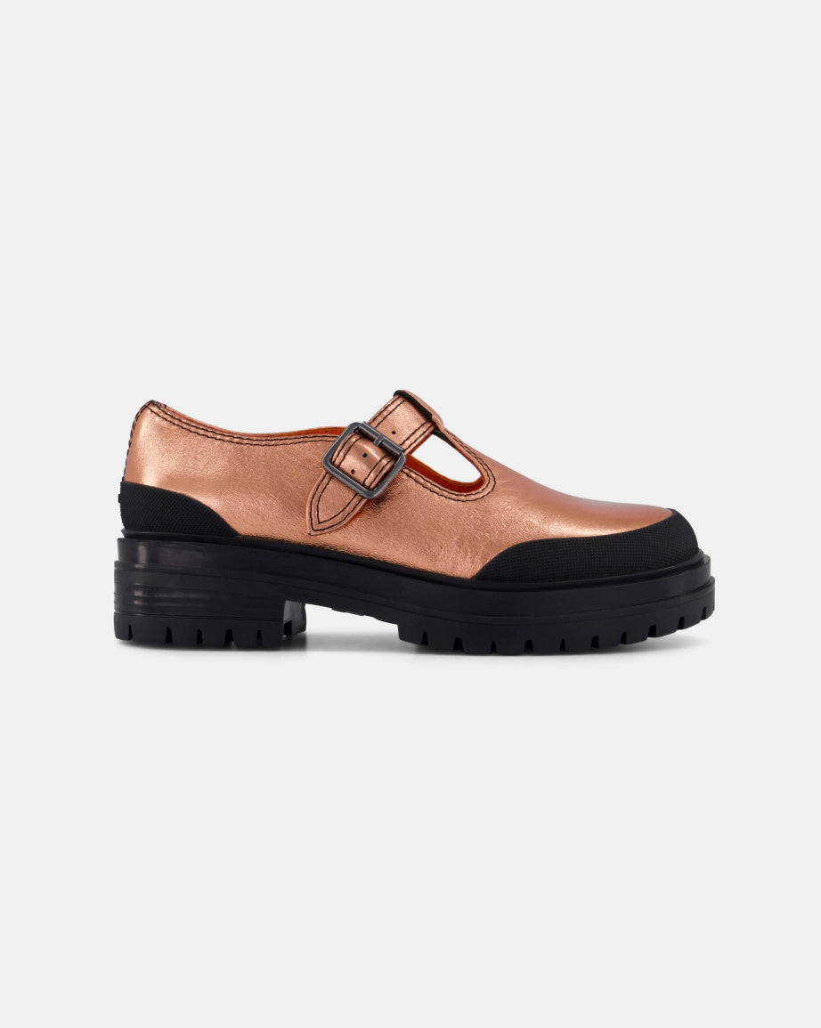 Icehouse Street T-Bar Shoe | Apricot Metallic