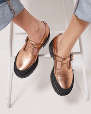 Icehouse Street T-Bar Shoe | Apricot Metallic
