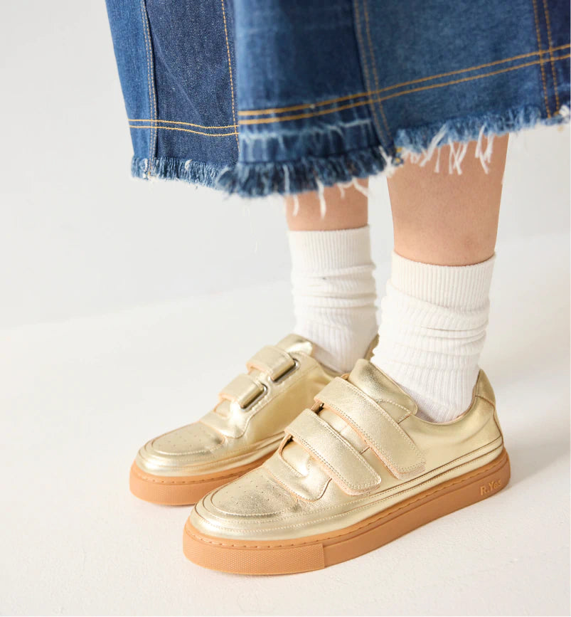 Gold velcro sneakers sales