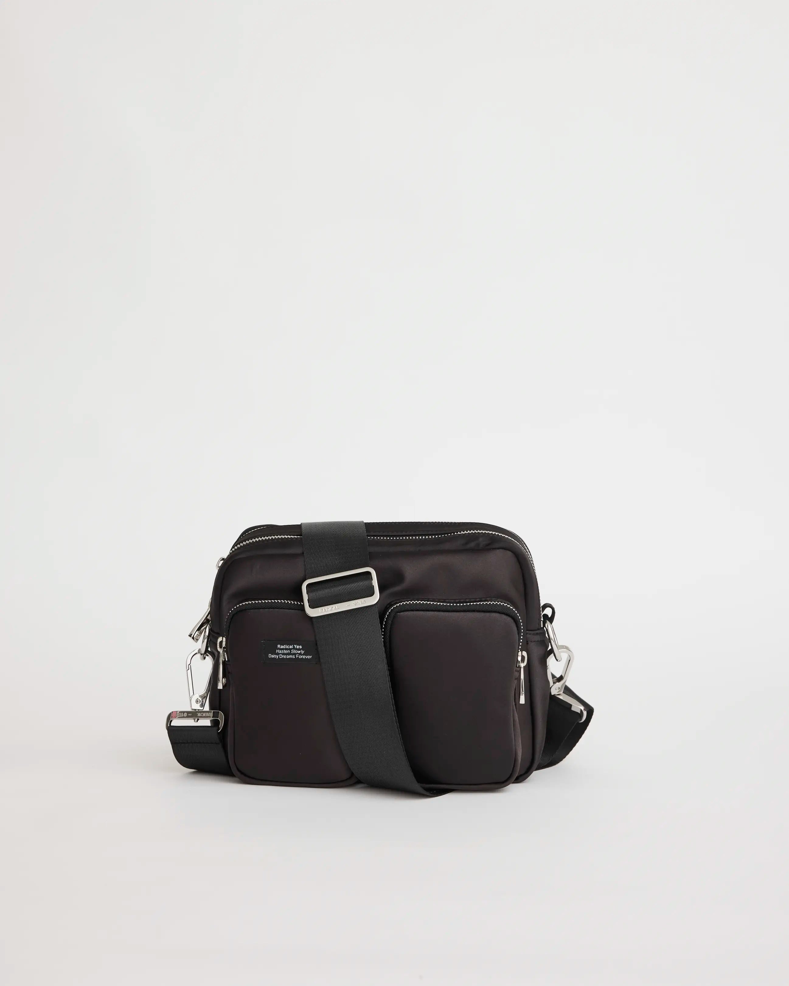 The Messenger Sporty Satin Pocket Bag | Black