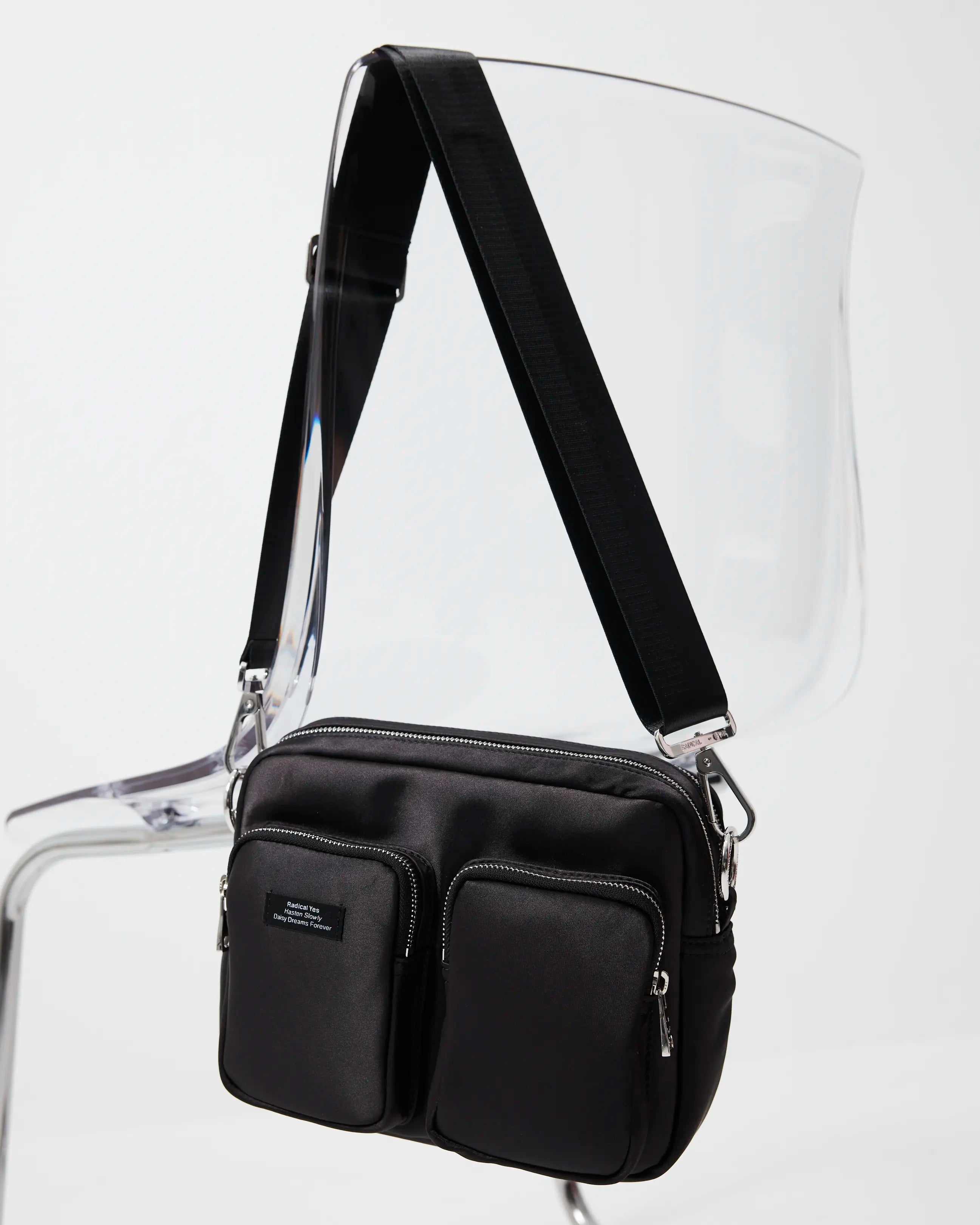 The Messenger Sporty Satin Pocket Bag | Black