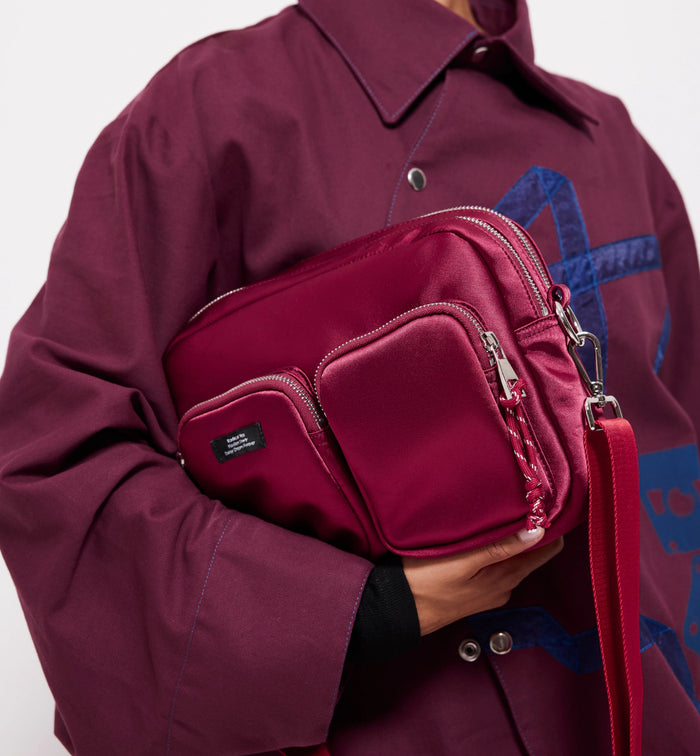 The Messenger Sporty Satin Pocket Bag | Cherry