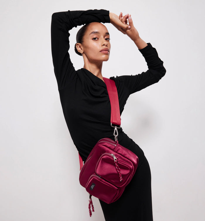 The Messenger Sporty Satin Pocket Bag | Cherry