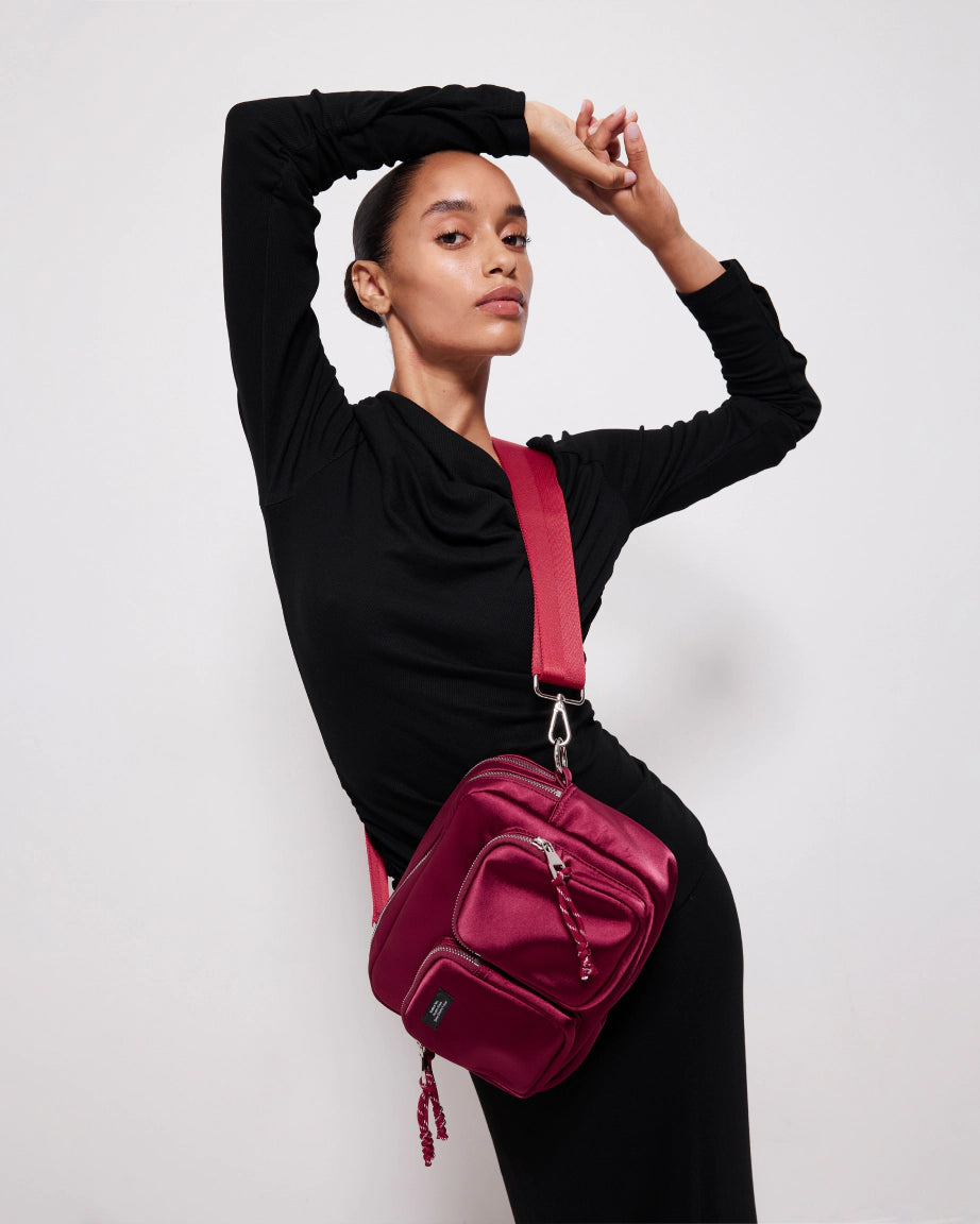 The Messenger Sporty Satin Pocket Bag | Cherry