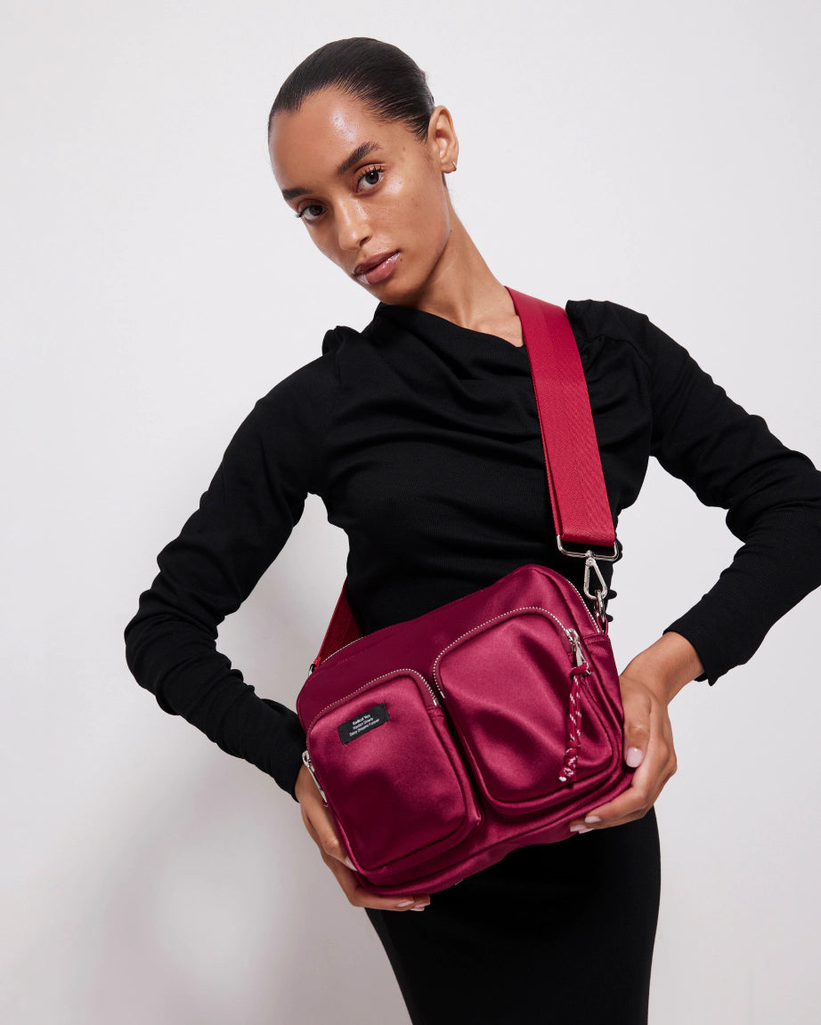 The Messenger Sporty Satin Pocket Bag | Cherry