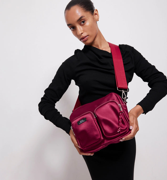 The Messenger Sporty Satin Pocket Bag | Cherry